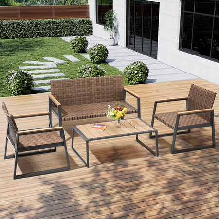 Set da Goardino Salotto, 2 Poltrene e Tavolino in Polyrattan uso Esterno Interno