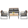 Set da Giardino 4pz Salotto Poltrone Tavolino Metallo e Polyrattan con Cuscini