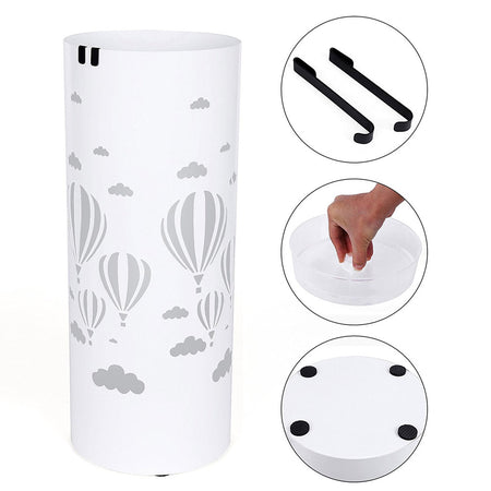 Porta Ombrelli Decorato H. 49 cm Metallo Verniciato Tondo Uso Interno Esterno Bianco