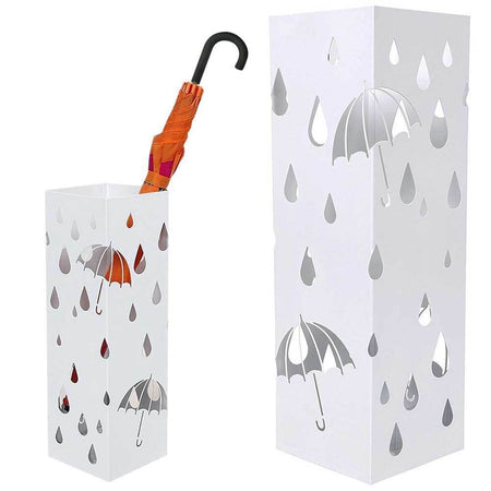 Porta Ombrelli Decorato H. 49 cm Metallo Verniciato Bianco Uso Interno Esterno