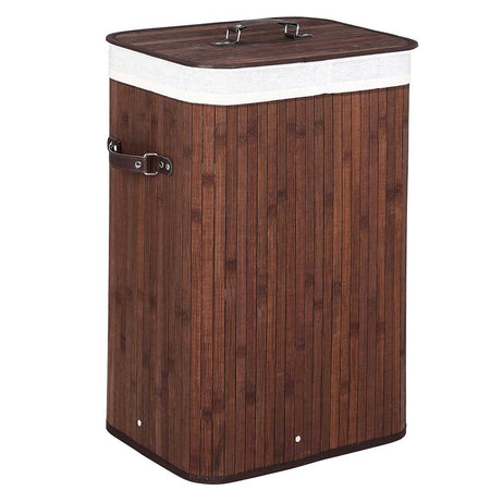 Cesta Porta Biancheria in Bambù con Coperchio 2 Manici Capacità 70 LT Marrone