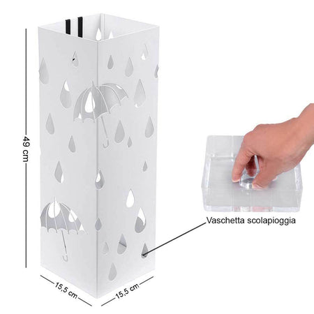 Porta Ombrelli Decorato H. 49 cm Metallo Verniciato Bianco Uso Interno Esterno