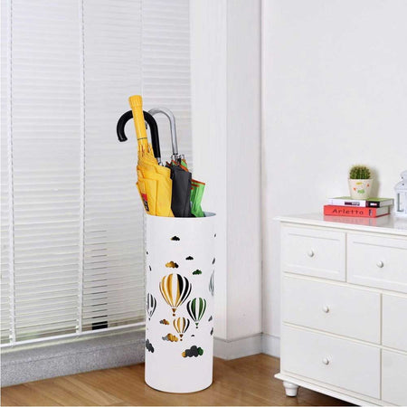 Porta Ombrelli Decorato H. 49 cm Metallo Verniciato Tondo Uso Interno Esterno Bianco