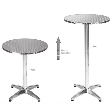 Tavolo Bar Bistrot 60cm Altezza Regolabile 70-110cm In Alluminio e Acciaio Silver