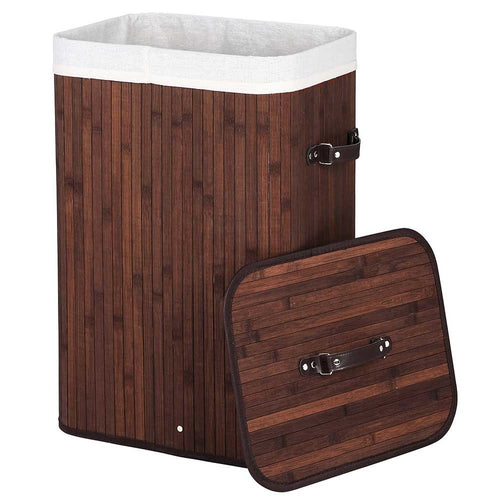 Cesta Porta Biancheria in Bambù con Coperchio 2 Manici Capacità 70 LT Marrone
