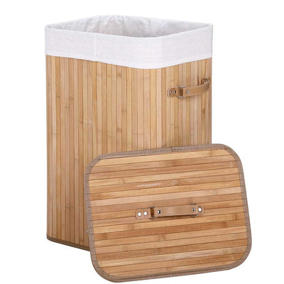 Cesta Porta Biancheria in Bambù con Coperchio 2 Manici Capacità 70 LT Naturale