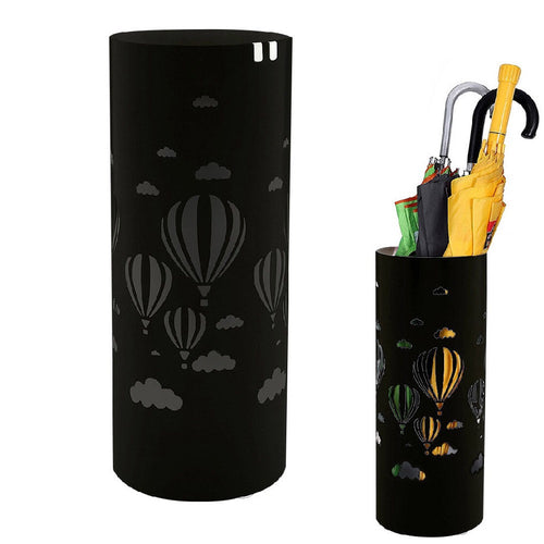 Porta Ombrelli Decorato H. 49 cm Metallo Verniciato Tondo Uso Interno Esterno Nero