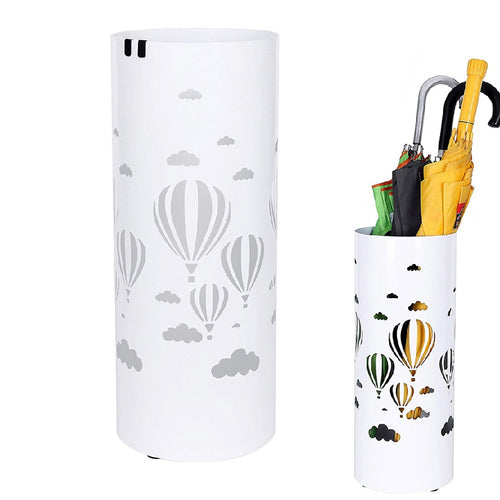 Porta Ombrelli Decorato H. 49 cm Metallo Verniciato Tondo Uso Interno Esterno Bianco
