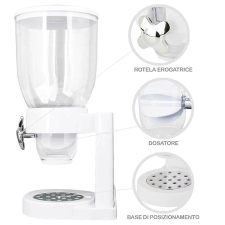 Dispenser Cereali Singolo 500ml Contenitore Dosatore Distributore Bianco H41cm