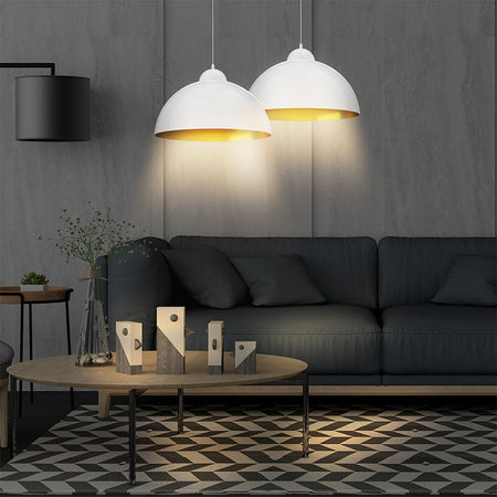Lampadari Kit 2pz Sospensione Moderna Lampade per Snack Cucina 30cm Bianco Oro
