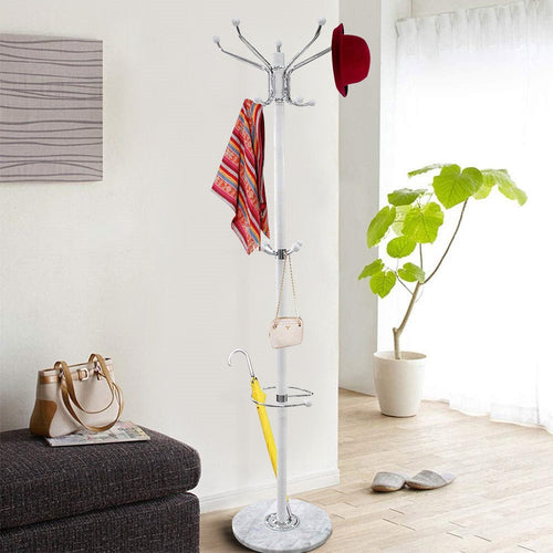 Attaccapanni Appendiabiti a Piantana Base Marmo 16Ganci H176cm Portaombrelli Bianco