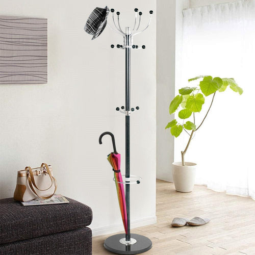 Attaccapanni Appendiabiti a Piantana Base Marmo 16Ganci H175cm Portaombrelli Nero