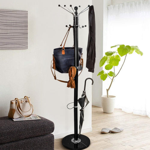 Attaccapanni Appendiabiti a Piantana Base Marmo 16Ganci H180cm Portaombrelli Nero