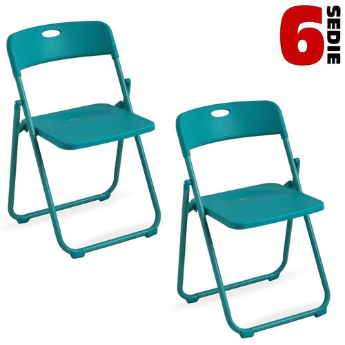 Kit 6pz Sedia Pieghevole Metallo Verniciato ABS Salvaspazio Seduta Ergonomica Verde