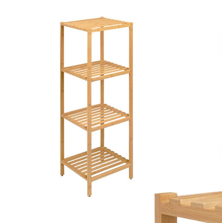 Scaffale in Legno Bambù 33x32 H 108 cm Multiuso 4 Ripiani Camera Ingresso Bagno