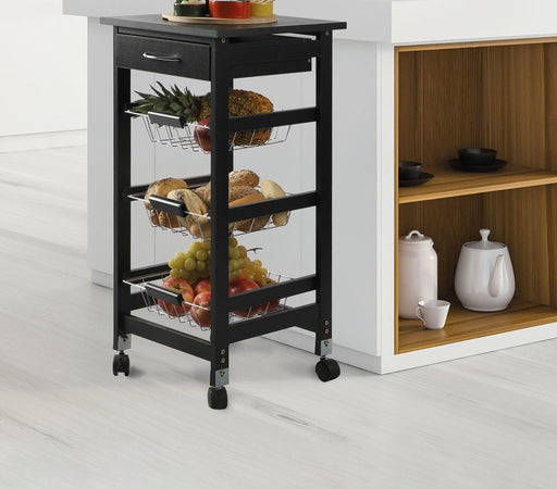 Carrello Cucina Legno 3 Cestelli Acciaio Top Effetto Marmo 1 Cassetto Salvaspazio