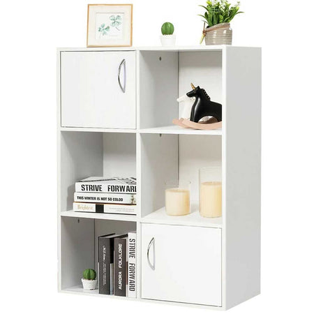 Mobile Scaffale Libreria 6 Cubi 2 Ante in Legno MDF Design Moderno Bianco Ingresso Cameretta