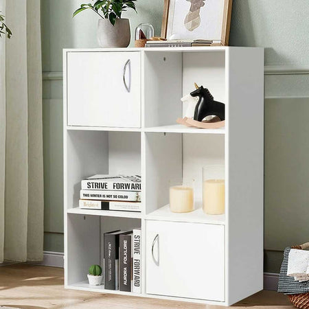 Mobile Scaffale Libreria 6 Cubi 2 Ante in Legno MDF Design Moderno Bianco Ingresso Cameretta
