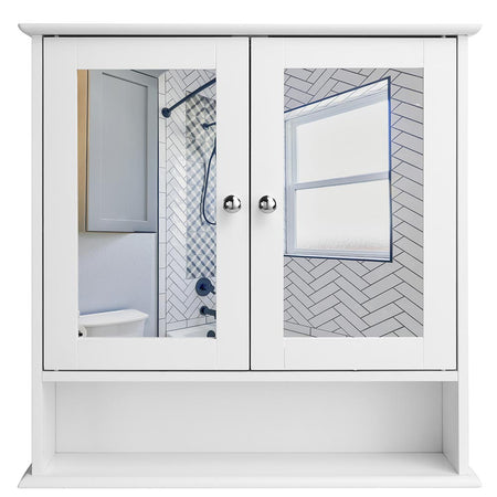 Specchio da Bagno 2ante 3 ripiani Bianco Mobiletto Specchiera Pensile 56x13x58cm