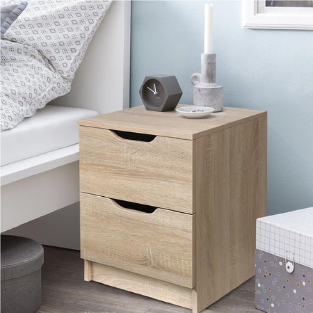 Mobile Comodino 2 Cassetti 40x40x50cm Design Moderno in legno MDF Rovere