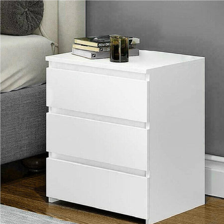 Mobile Comodino 3 Cassetti 45x38x55cm Design Moderno in legno MDF Bianco