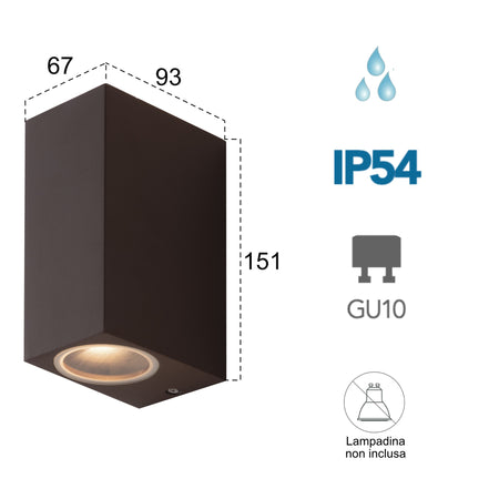 Applique da parete per esterno 2x35W GU10 a doppia emissione corten Cubby