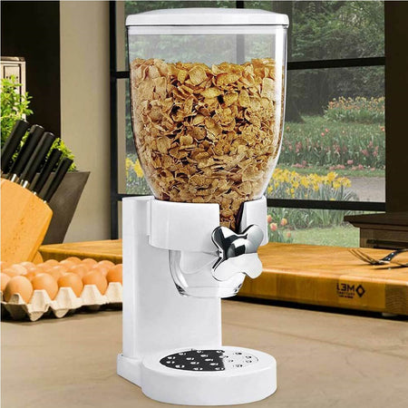 Dispenser Cereali Singolo 500ml Contenitore Dosatore Distributore Bianco H41cm