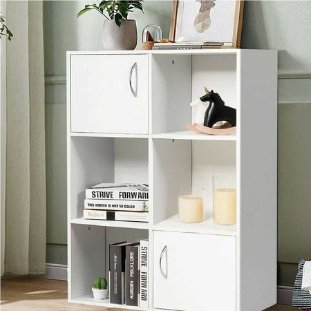 Mobile Scaffale Libreria 6 Cubi 2 Ante in Legno MDF Design Moderno Bianco Ingresso Cameretta