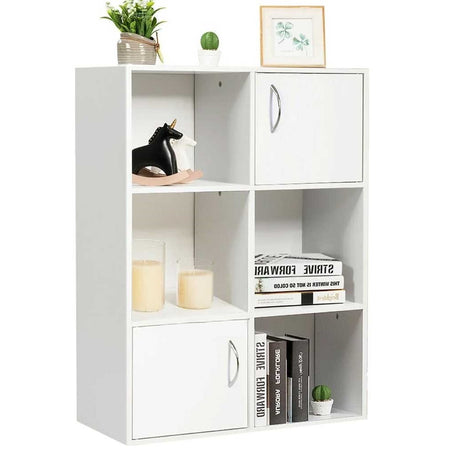 Mobile Scaffale Libreria 6 Cubi 2 Ante in Legno MDF Design Moderno Bianco Ingresso Cameretta