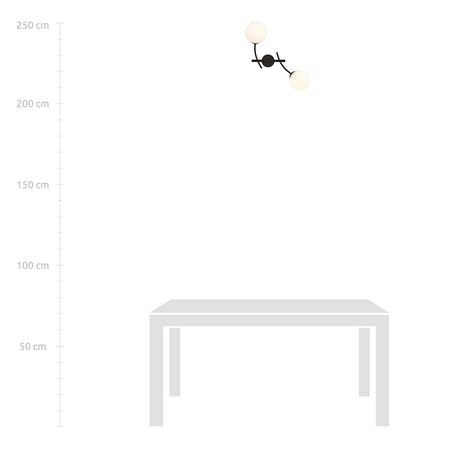 Applique Moderna 2 Luci Hunter In Acciaio Nero Bracci Regolabili E Vetro Opalino