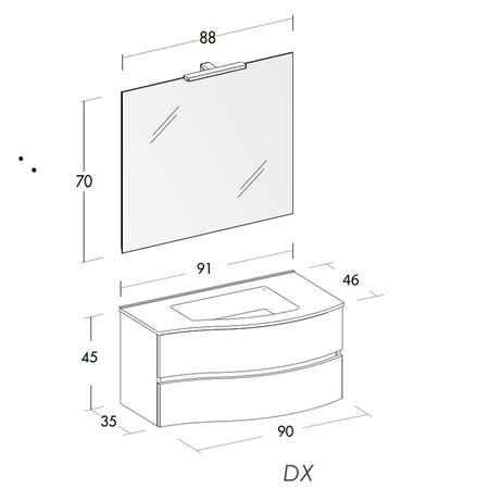 Mobile bagno sospeso 90cm legno eucalipto grigio Mood-762