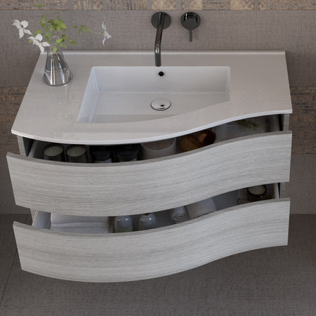 Mobile bagno sospeso 90cm legno eucalipto grigio Mood-762