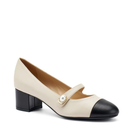 Frau Mary Jane in pelle nero crema con perla 66P2