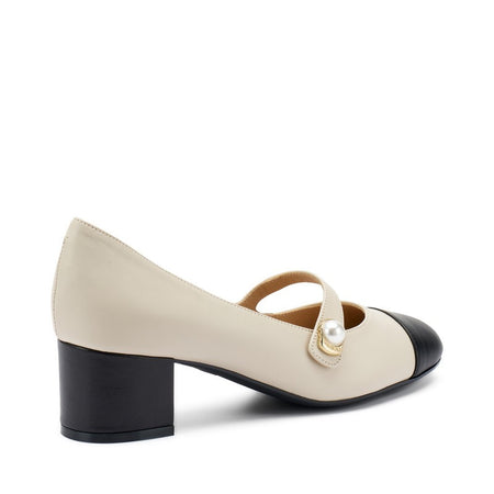 Frau Mary Jane in pelle nero crema con perla 66P2