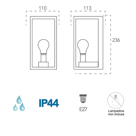 Applique da parete per esterno 42w E27 bronzo Lamp