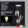 Lampadario 3Luci Metallo Verniciato e sagomato Moderno Altezza Regolabile Bianco