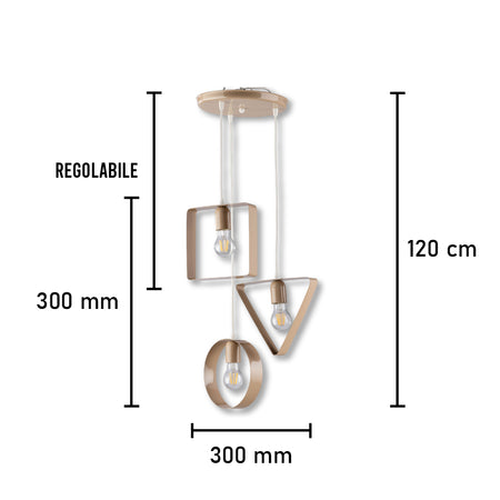 Lampadario 3Luci Metallo Verniciato e sagomato Moderno Altezza Regolabile Tortora