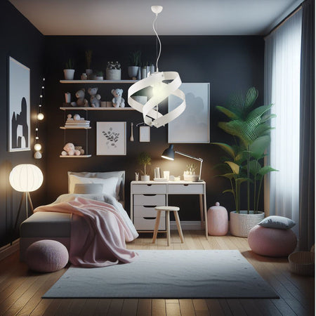 Lampadario a Sospensione in Metallo Verniciato, 2 luci, Circolare Sagomato 46W