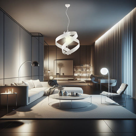 Lampadario a Sospensione in Metallo Verniciato, 2 luci, Circolare Sagomato 46W