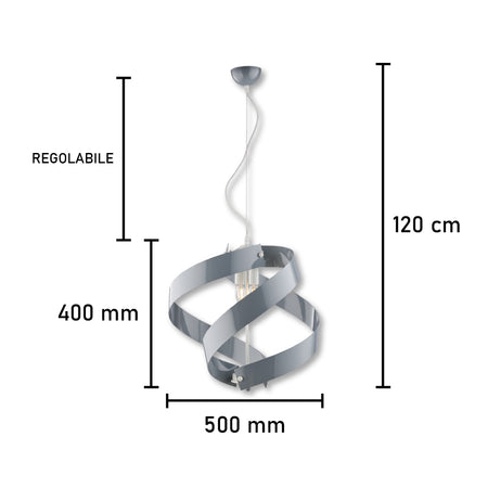 Lampadario a Sospensione in Metallo Verniciato, 2 luci, Circolare Sagomato 46W
