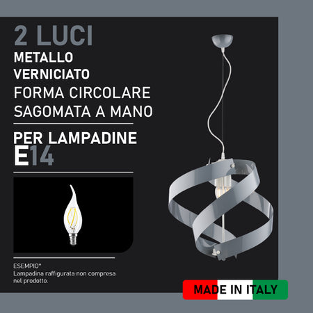 Lampadario a Sospensione in Metallo Verniciato, 2 luci, Circolare Sagomato 46W
