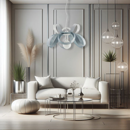 Lampadario Moderno 1 Luce Metallo Verniciato Curvato Bianco Grigio