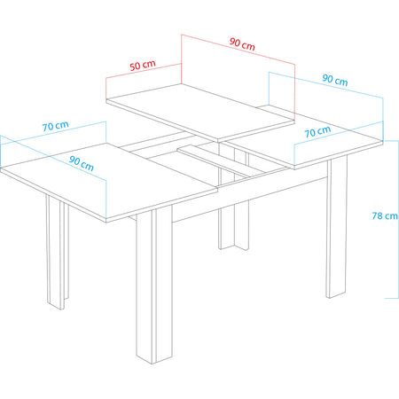 Tavolo in Legno Cucina 90x140 cm H 78 cm Allungabile fino a 90x190 cm Grigio