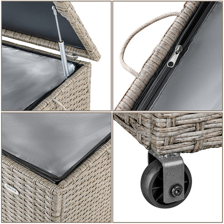 Cassapanca Baule Portaoggetti in Polyrattan XXL Resistente 2Ruote Maniglia Crema