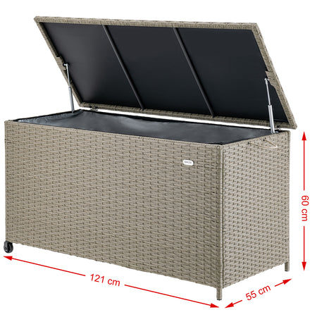 Cassapanca Baule Portaoggetti in Polyrattan XXL Resistente 2Ruote Maniglia Crema