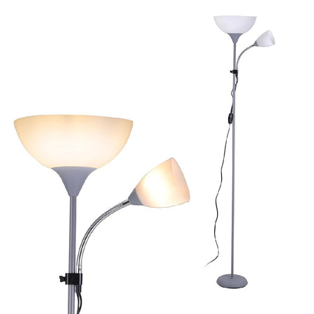 Piantana da Terra Ufficio Soggiorno Metallo Grigio Doppia Luce H.180cm Braccio Regolabile