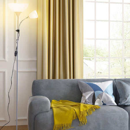 Piantana da Terra Ufficio Soggiorno Metallo Grigio Doppia Luce H.180cm Braccio Regolabile