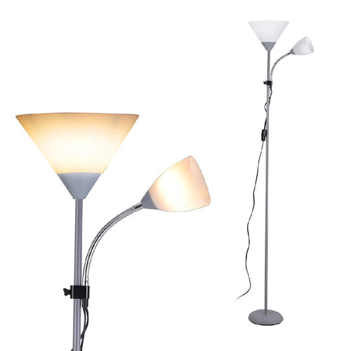 Piantana da Terra Ufficio Soggiorno Metallo Grigio Doppia Luce H.178cm Braccio Regolabile