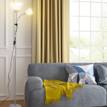 Piantana da Terra Ufficio Soggiorno Metallo Grigio Doppia Luce H.178cm Braccio Regolabile