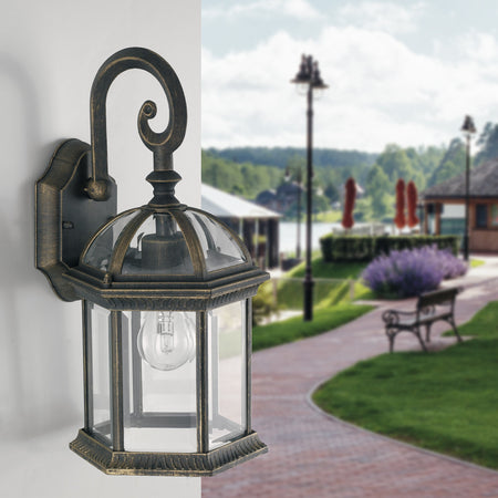 Applique da parete per esterno 42w E27 nero e oro Old Lamp